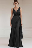 Grey Blue V Neck A Line Long Formal Dress