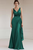 Grey Blue V Neck A Line Long Formal Dress