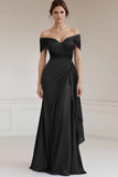 Off The Shoulder A Line Long Grey Blue Formal Dress