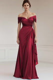 Off The Shoulder A Line Long Grey Blue Formal Dress