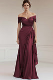 Off The Shoulder A Line Long Grey Blue Formal Dress