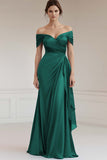Off The Shoulder A Line Long Grey Blue Formal Dress