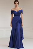 Off The Shoulder A Line Long Grey Blue Formal Dress