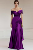 Off The Shoulder A Line Long Grey Blue Formal Dress