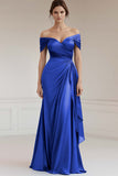 Off The Shoulder A Line Long Grey Blue Formal Dress