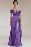 Off The Shoulder A Line Long Grey Blue Formal Dress
