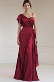 One Shoulder A Line Ruched Grey Blue Formal Dress