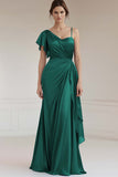 One Shoulder A Line Ruched Grey Blue Formal Dress
