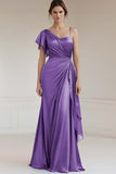 One Shoulder A Line Ruched Grey Blue Formal Dress