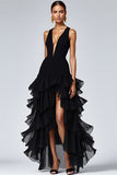 Black V Neck Long Formal Dress With Slit
