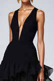 Black V Neck Long Formal Dress With Slit