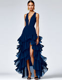 Black V Neck Long Formal Dress With Slit