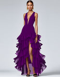 Black V Neck Long Formal Dress With Slit
