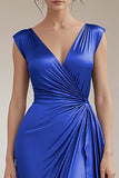 Royal Blue A Line Ruched Long Formal Dress