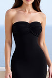 Black Satin Mermaid Strapless Long Formal Dress with Slit