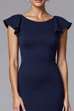Navy Mermaid Scoop Neck Long Formal Dress with Ruffles