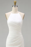 White Mermaid Ruched Spaghetti Straps Long Wedding Dress