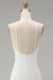 White Mermaid Ruched Spaghetti Straps Long Wedding Dress