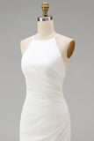 White Mermaid Ruched Spaghetti Straps Long Wedding Dress