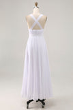 A Line Spaghetti Straps Chiffon White Long Holiday Dress
