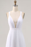 A Line Spaghetti Straps Chiffon White Long Holiday Dress