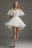 White Organza Off the Shoulder Graduation Dress with Lace