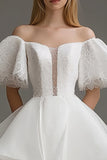 White Organza Off the Shoulder Graduation Dress with Lace