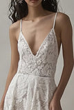 Ivory Lace High-Low Mermaid Engagement Dress
