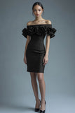 Off the Shoulder Black Bodycon Cocktail Dress with Ruffles