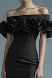 Off the Shoulder Black Bodycon Cocktail Dress with Ruffles