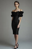 Off the Shoulder Black Bodycon Cocktail Dress with Ruffles
