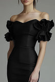 Off the Shoulder Black Bodycon Cocktail Dress with Ruffles