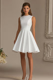 Satin A Line White Round Neck Graduation Dress