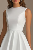 Satin A Line White Round Neck Graduation Dress