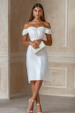 Off The Shoulder Satin Sheath Little White Dress