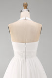 Halter A-Line White Bridal Shower Dress with Beading