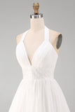 Halter A-Line White Bridal Shower Dress with Beading