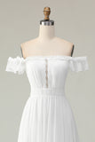 White Off The Shoulder Ruffle Graduation Dress