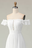 White Off The Shoulder Ruffle Graduation Dress