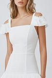 Square Neck A Line Little White Dress