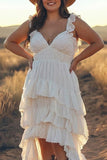 Ivory A Line Tiered Ruffle High-Low Plus Size Holiday Dress