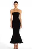 Mermaid Strapless Midi Black Tie Dress