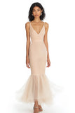 Mermaid Champagne V Neck Long Formal Dress