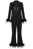 Fuchsia 2-Piece Peak Lapel  Women Prom Suits with Feather