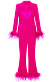 Fuchsia 2-Piece Peak Lapel  Women Prom Suits with Feather