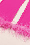 Fuchsia 2-Piece Peak Lapel  Women Prom Suits with Feather
