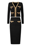 Black 2-Piece Women Suits with Rhinestones