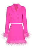Black 2-Piece Peak Lapel Short Women Prom Suits with Feather