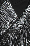 Sparkly Black Peak Lapel Double Breasted Women Prom Blazer with Beading