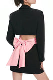 Black Notched Lapel Cut Out Women Prom Suits with Bow